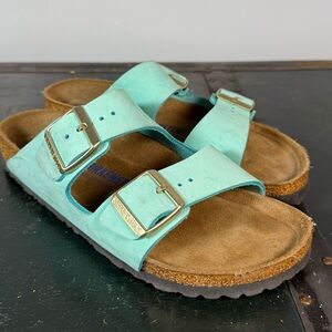 Birkenstock Arizona Womens Turquoise Suede Soft Footbed Women Size 40/9 Us Regul
